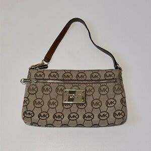Michael Kors Brown Tan Logo Signature Wristlet